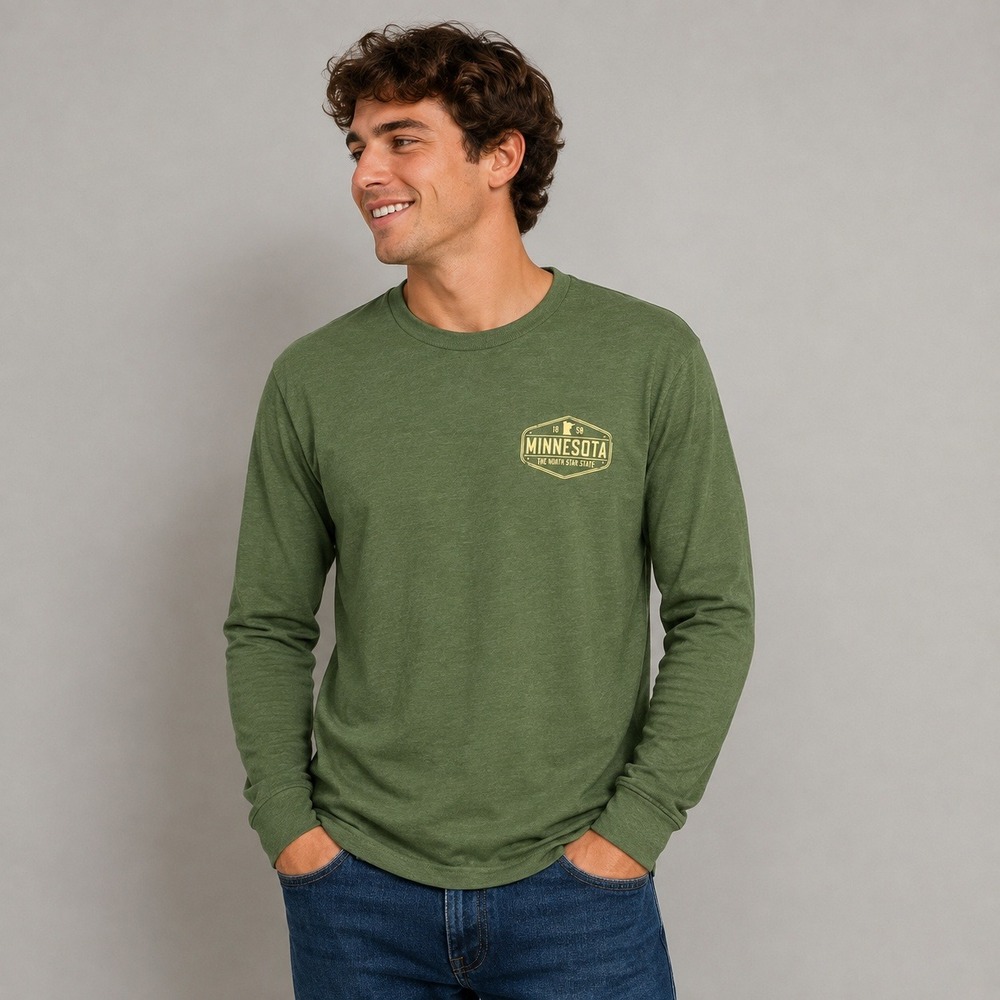 State of Mine Mens Minnesota The North Star State Long Sleeve T-Shirt Green L